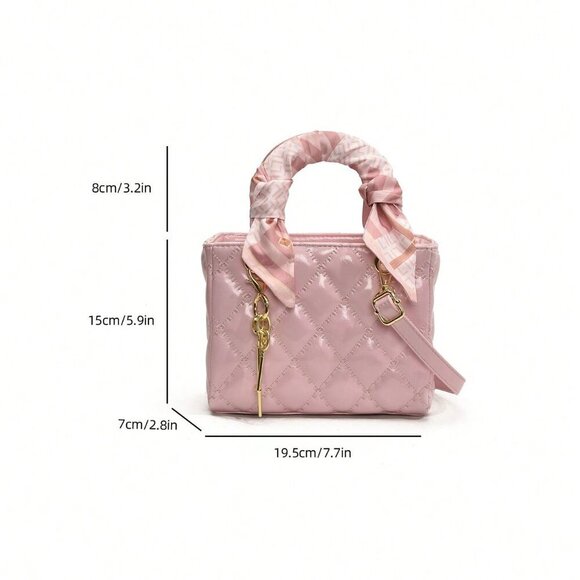 Pink Vintage Women's Diamond Grid Crossbody Handbag - Picture 2 of 10